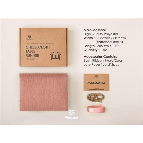 Cheesecloth Table Runner Peach Coral 35 x 120 Inches Gauze Tablecloth 10Ft Boho - Picture 2 of 6